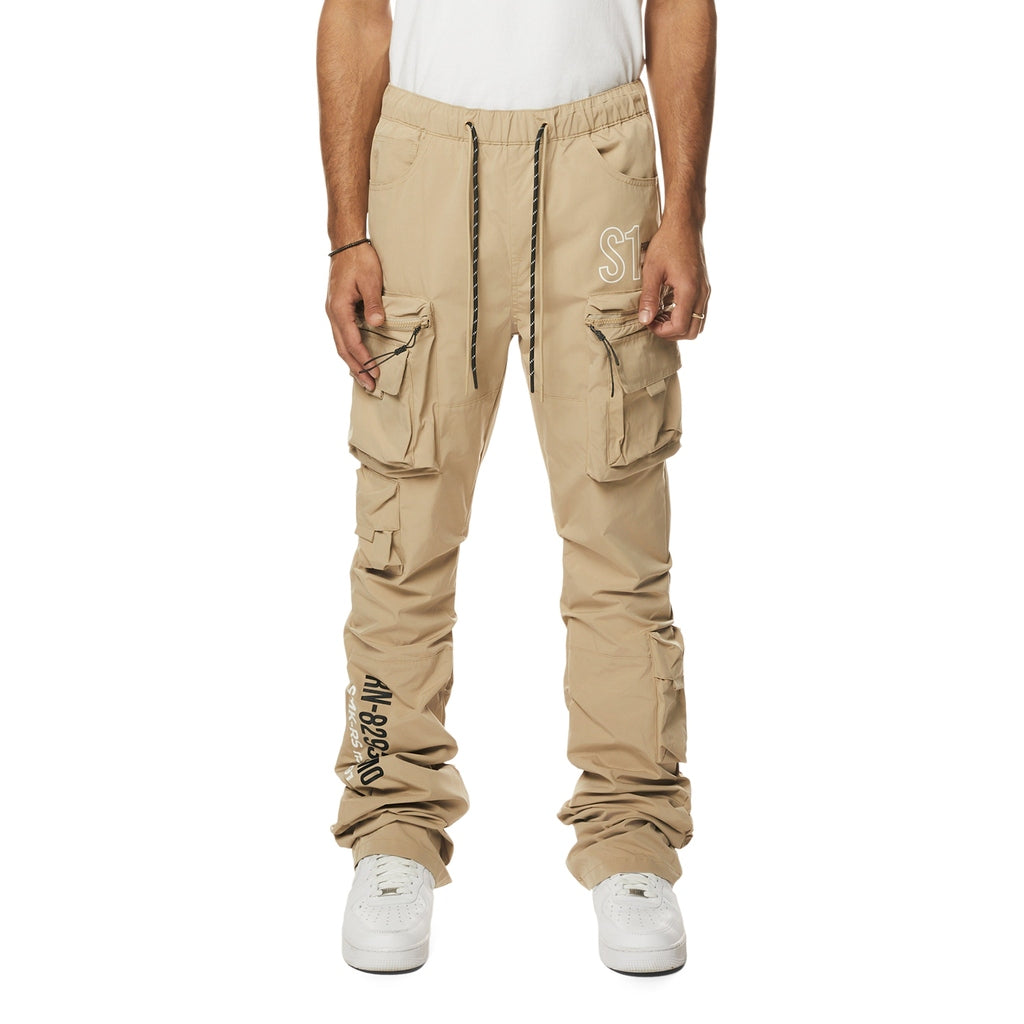 Smoke Rise Utility Cargo Stacked Windbreaker Pants - Khaki