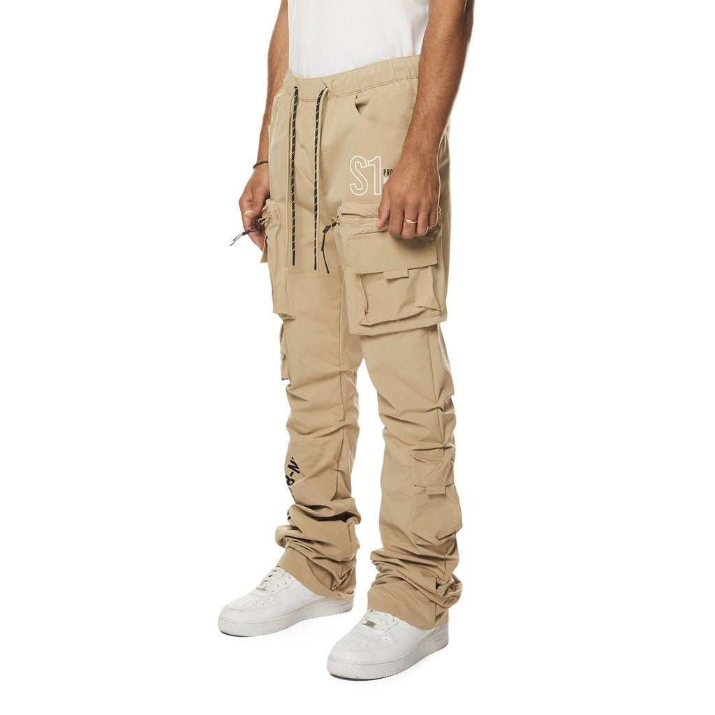 Smoke Rise Utility Cargo Stacked Windbreaker Pants - Khaki