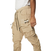 Smoke Rise Utility Cargo Stacked Windbreaker Pants - Khaki