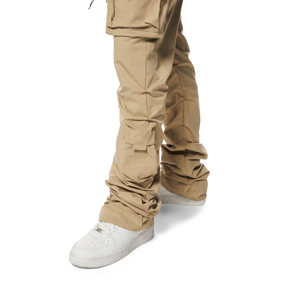 Smoke Rise Utility Cargo Stacked Windbreaker Pants - Khaki