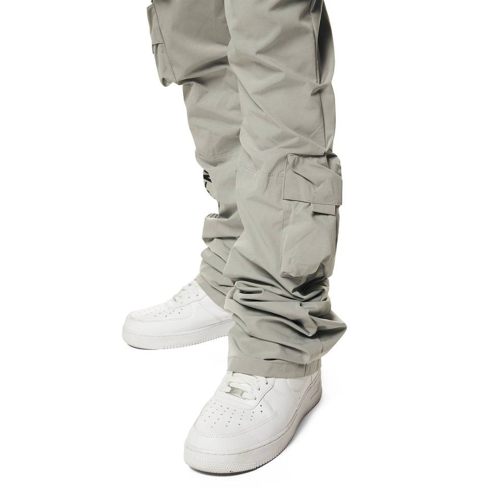 Smoke Rise Utility Cargo Stacked Windbreaker Pants - Light Grey