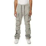 Smoke Rise Utility Cargo Stacked Windbreaker Pants - Light Grey