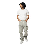 Smoke Rise Utility Cargo Stacked Windbreaker Pants - Light Grey