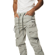 Smoke Rise Utility Cargo Stacked Windbreaker Pants - Light Grey