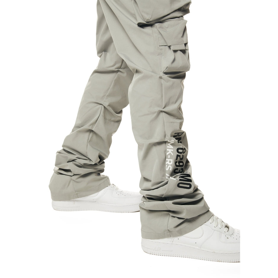 Smoke Rise Utility Cargo Stacked Windbreaker Pants - Light Grey