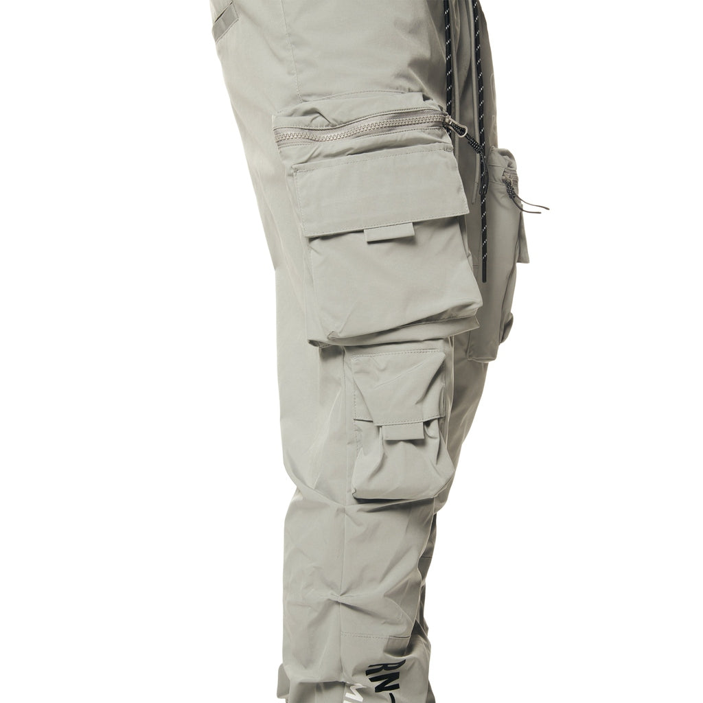 Smoke Rise Utility Cargo Stacked Windbreaker Pants - Light Grey