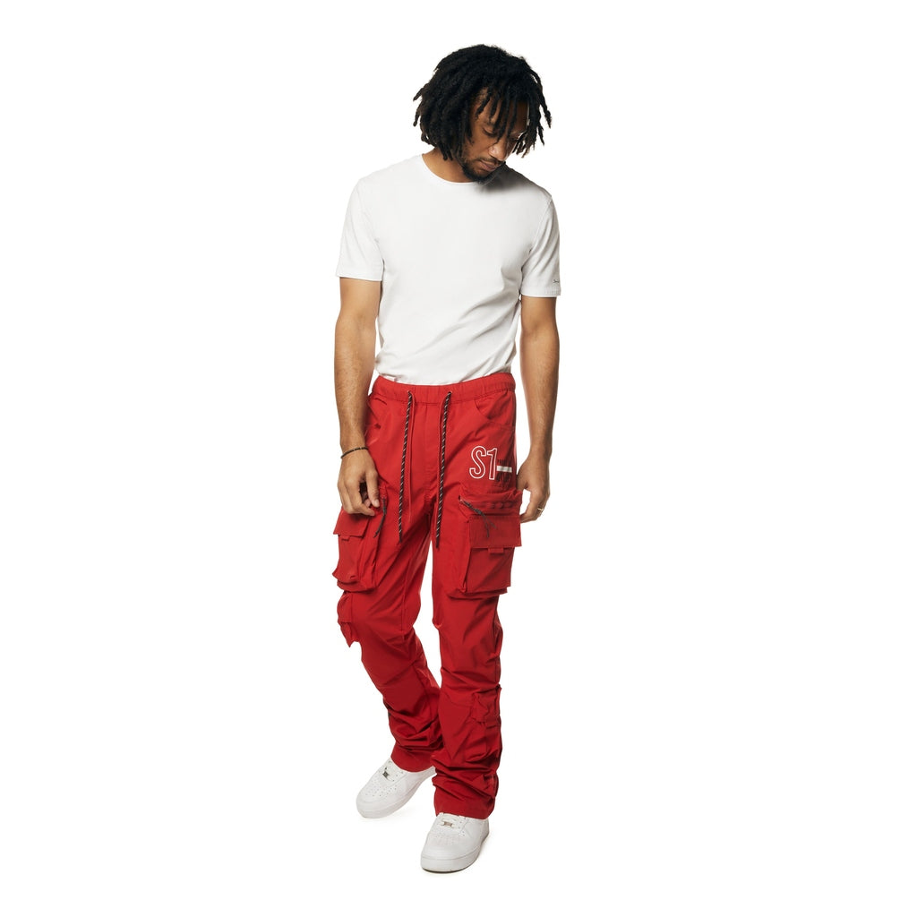 Smoke Rise Utility Cargo Stacked Windbreaker Pants - Red