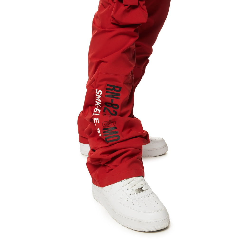 Smoke Rise Utility Cargo Stacked Windbreaker Pants - Red