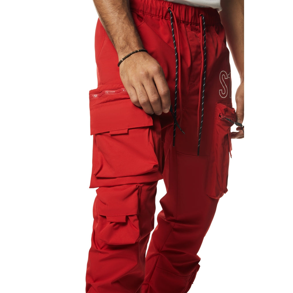 Smoke Rise Utility Cargo Stacked Windbreaker Pants - Red