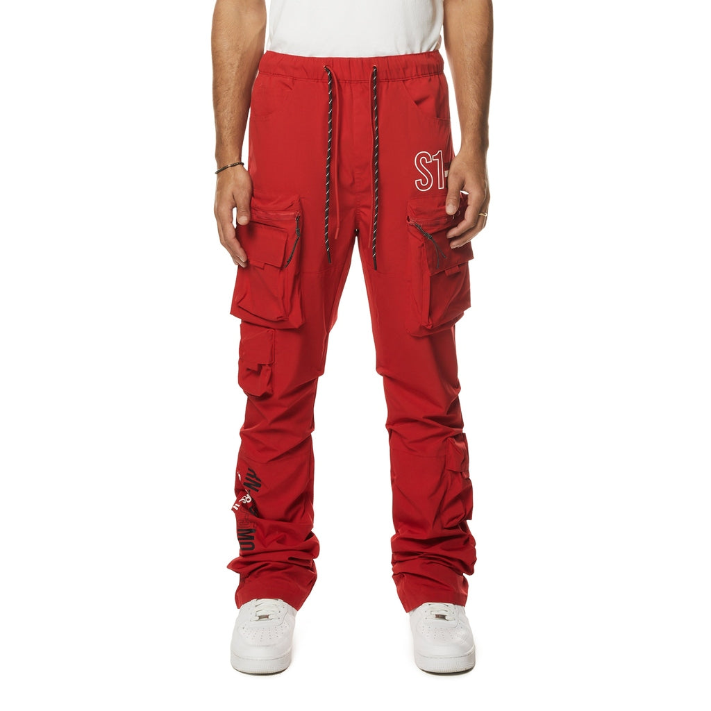 Smoke Rise Utility Cargo Stacked Windbreaker Pants - Red