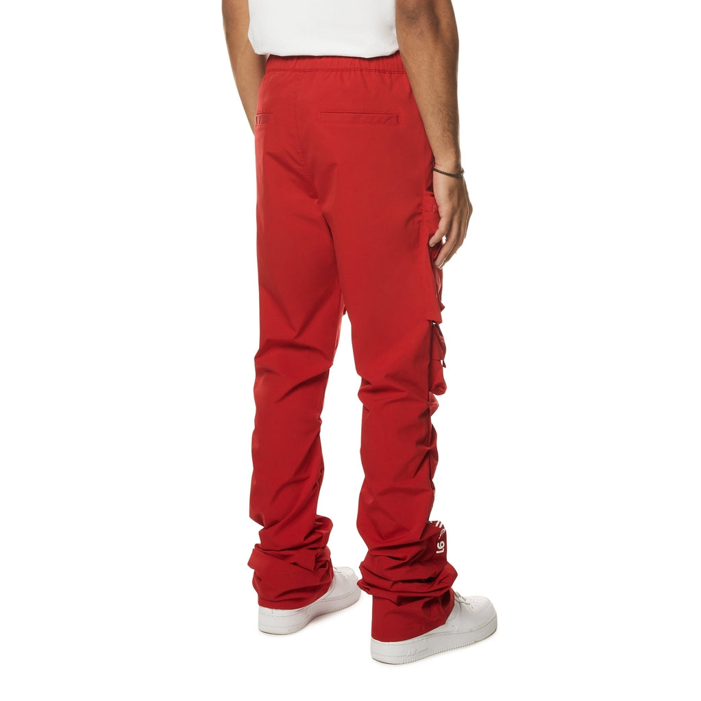 Smoke Rise Utility Cargo Stacked Windbreaker Pants - Red