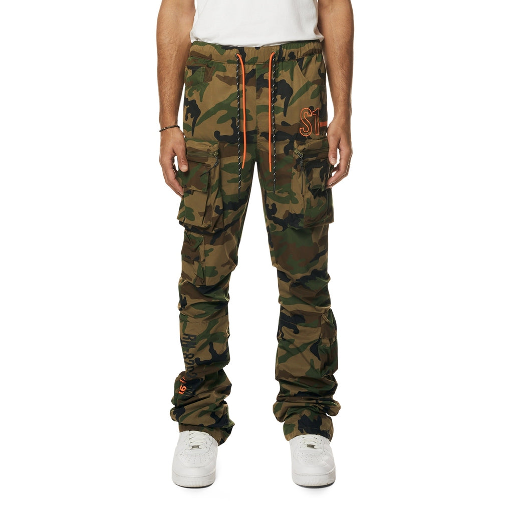 Smoke Rise Utility Cargo Stacked Windbreaker Pants - Wood Camo