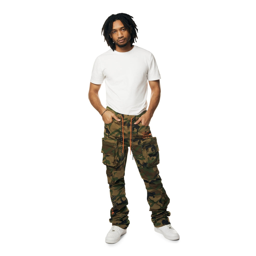 Smoke Rise Utility Cargo Stacked Windbreaker Pants - Wood Camo