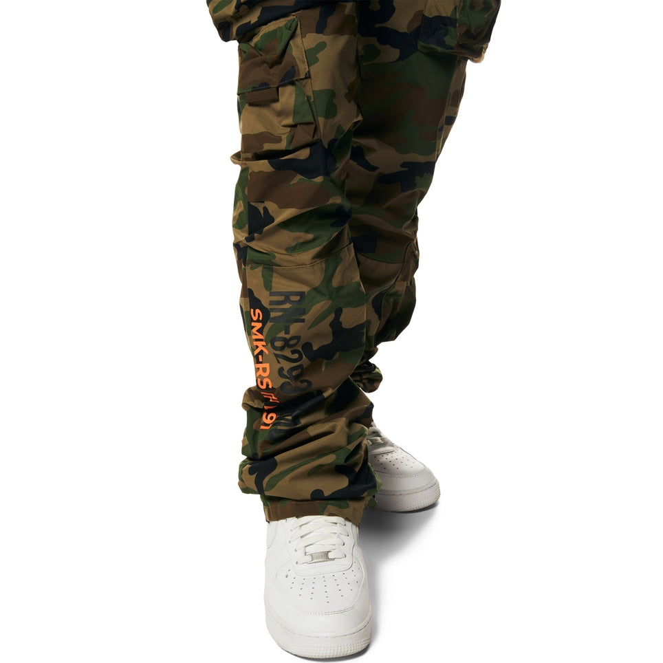 Smoke Rise Utility Cargo Stacked Windbreaker Pants - Wood Camo