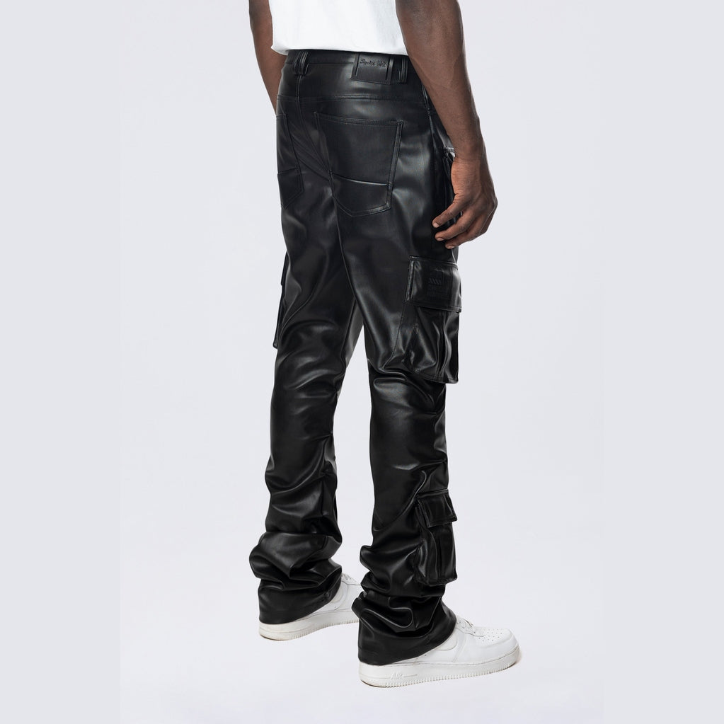 Smoke Rise Stacked Utility Vegan Leather Pants - Black