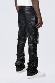 Stacked Utility Vegan Leather Pants - Black