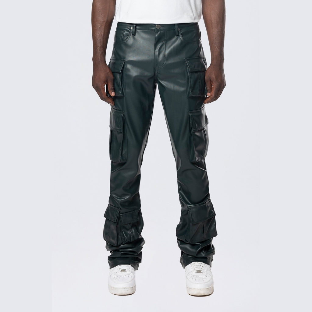 Smoke Rise Stacked Utility Vegan Leather Pants - Scarab