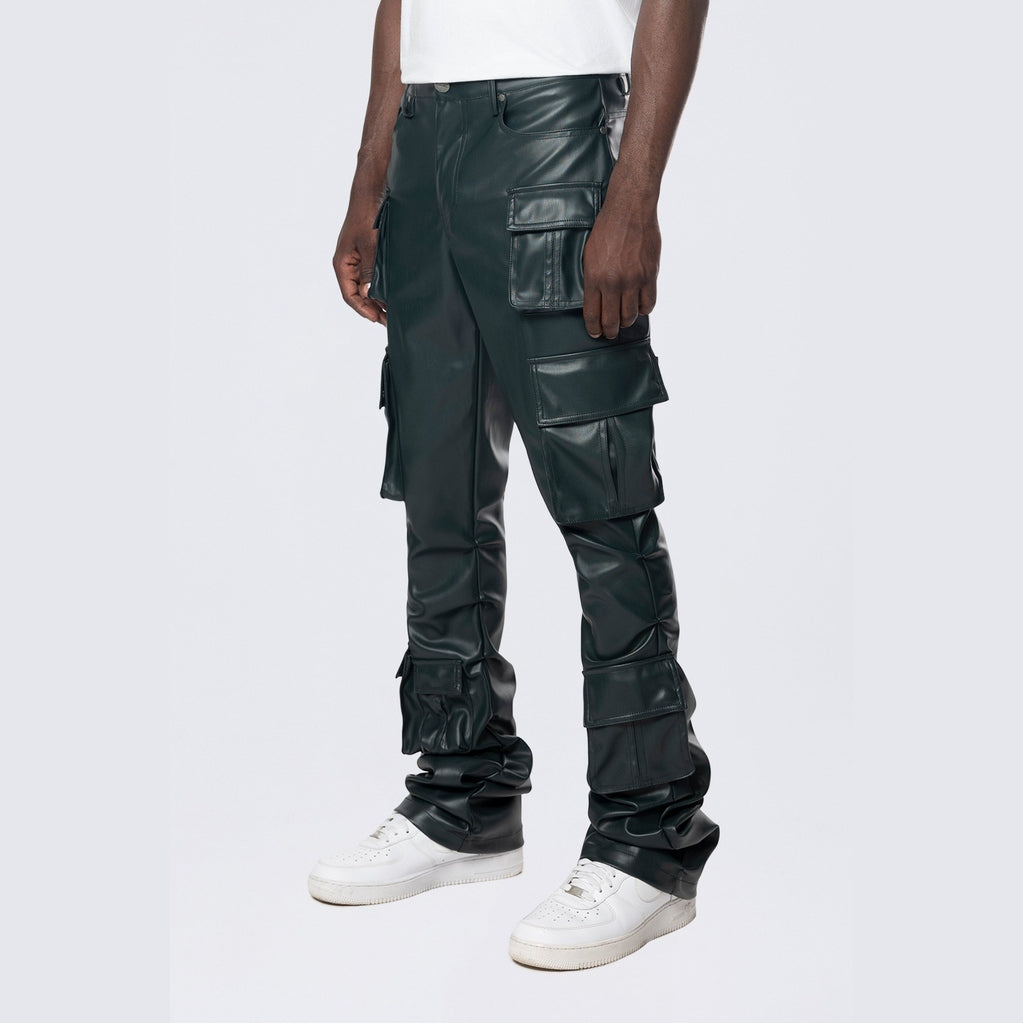 Smoke Rise Stacked Utility Vegan Leather Pants - Scarab