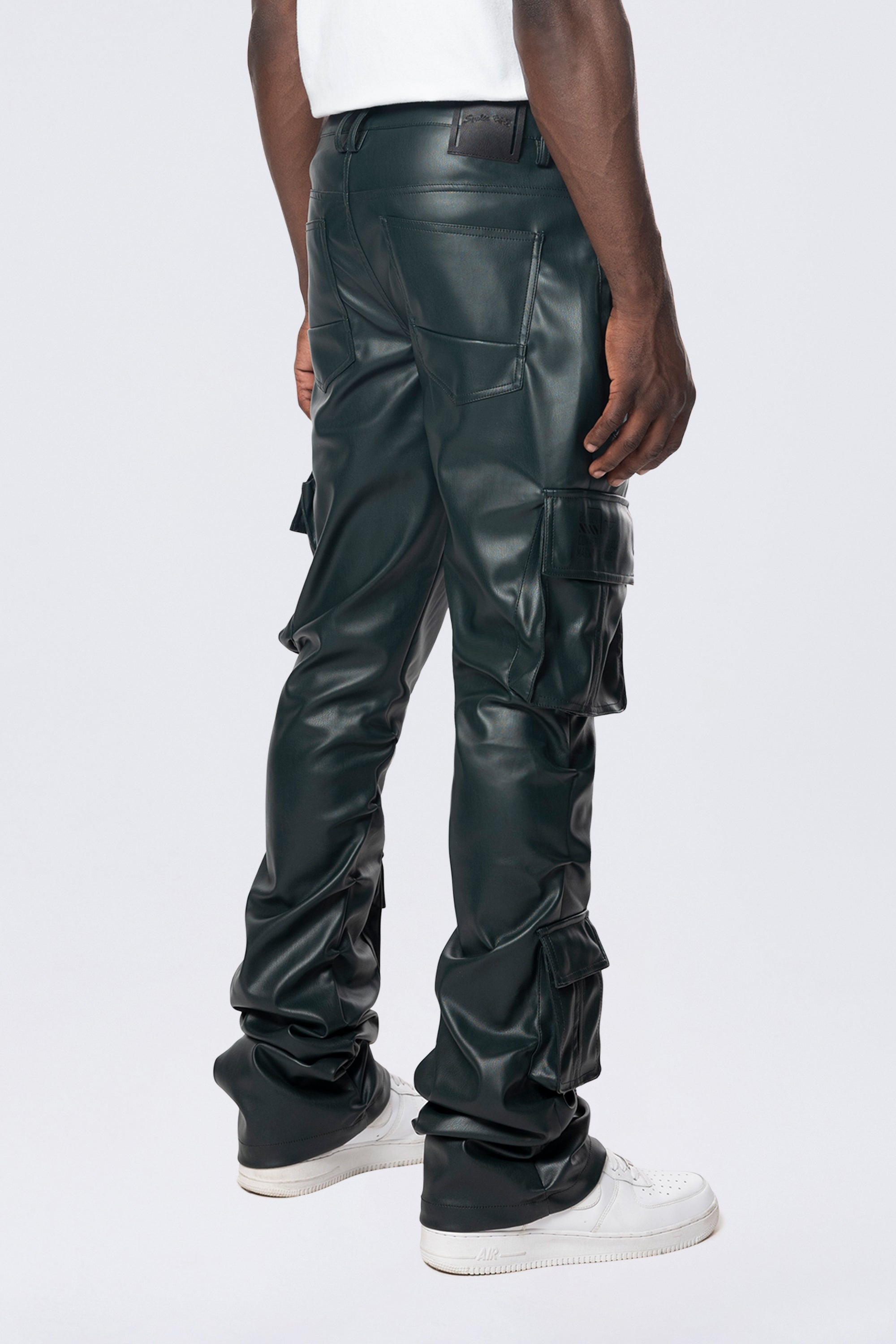 Stacked Utility Vegan Leather Pants - Scarab