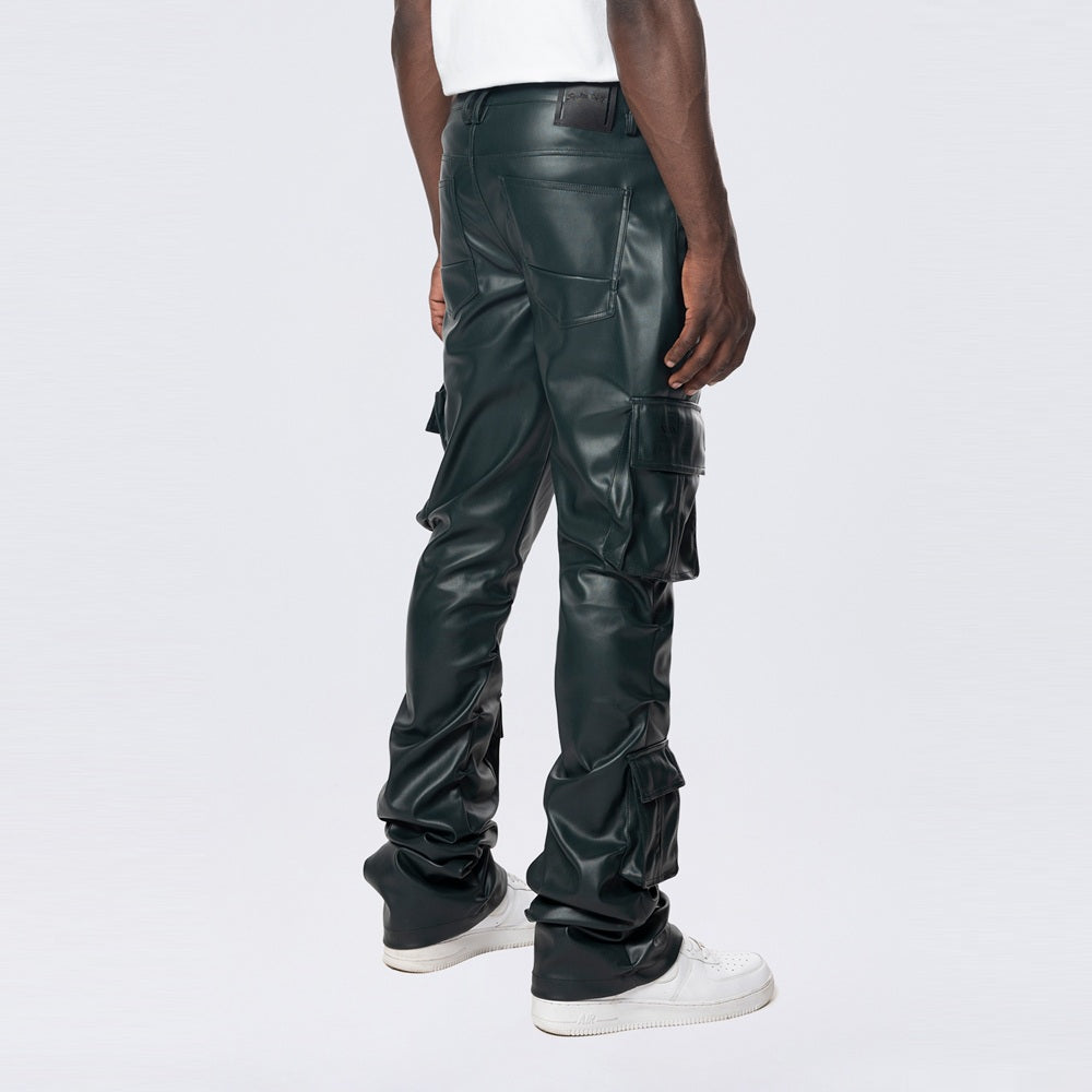 Smoke Rise Stacked Utility Vegan Leather Pants - Scarab