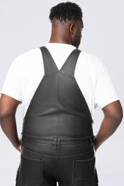 Big and Tall - Stacked Vegan Leather Overalls - Washed Black