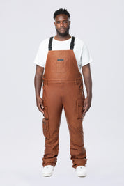 Big and Tall - Stacked Vegan Leather Overalls - Washed Brown