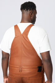 Big and Tall - Stacked Vegan Leather Overalls - Washed Brown