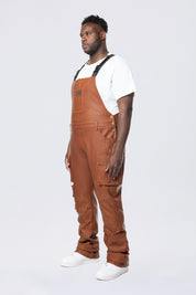 Big and Tall - Stacked Vegan Leather Overalls - Washed Brown