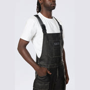 Smoke Rise Stacked Vegan Leather Overalls - Washed Black