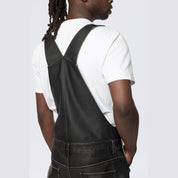 Smoke Rise Stacked Vegan Leather Overalls - Washed Black