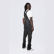 Smoke Rise Stacked Vegan Leather Overalls - Washed Black