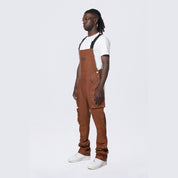 Smoke Rise Stacked Vegan Leather Overalls - Washed Brown