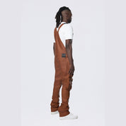 Smoke Rise Stacked Vegan Leather Overalls - Washed Brown