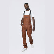 Smoke Rise Stacked Vegan Leather Overalls - Washed Brown