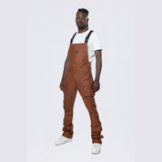 Smoke Rise Stacked Vegan Leather Overalls - Washed Brown