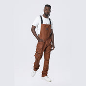 Smoke Rise Stacked Vegan Leather Overalls - Washed Brown