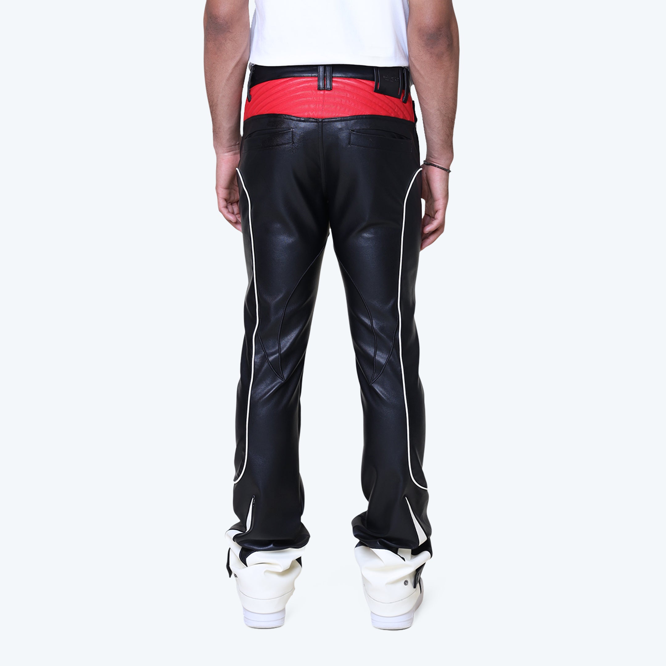 Lazy Stacked Chaos Vegan Leather Pants - Red