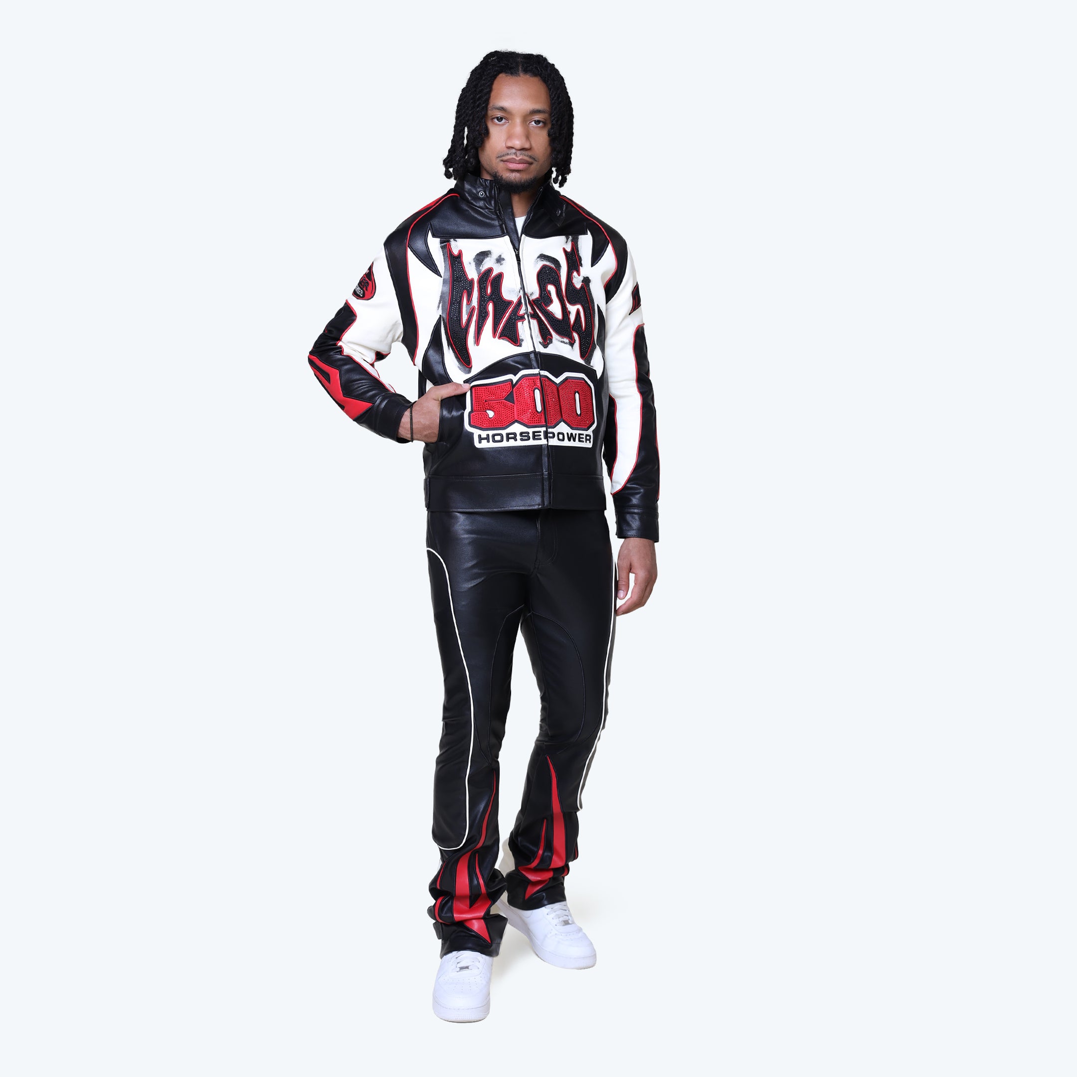 Lazy Stacked Chaos Vegan Leather Pants - Red