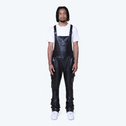 Stacked Vegan Leather Cargo Pants - Black