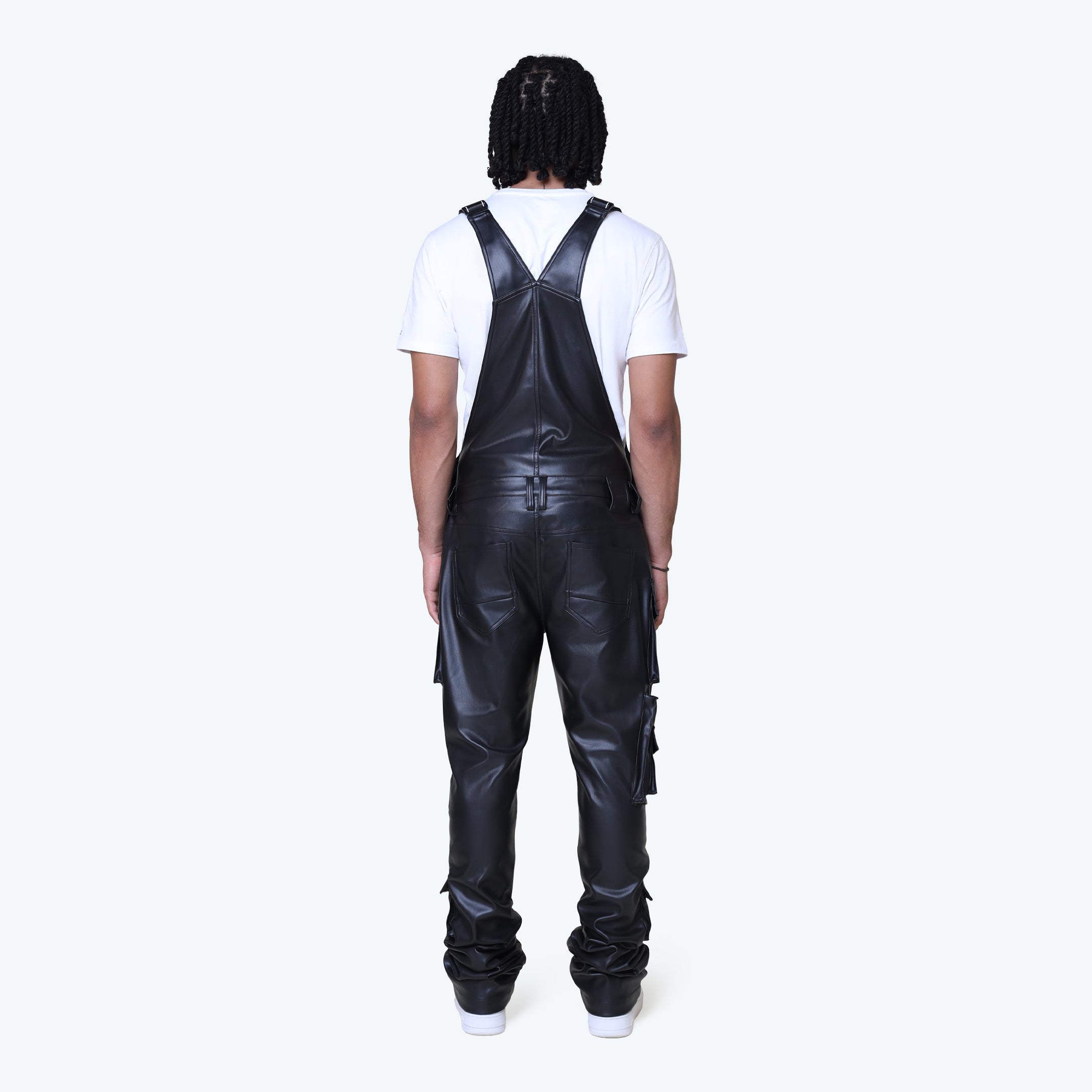 Stacked Vegan Leather Cargo Pants - Black