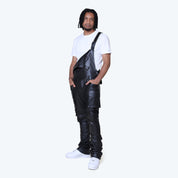 Stacked Vegan Leather Cargo Pants - Black