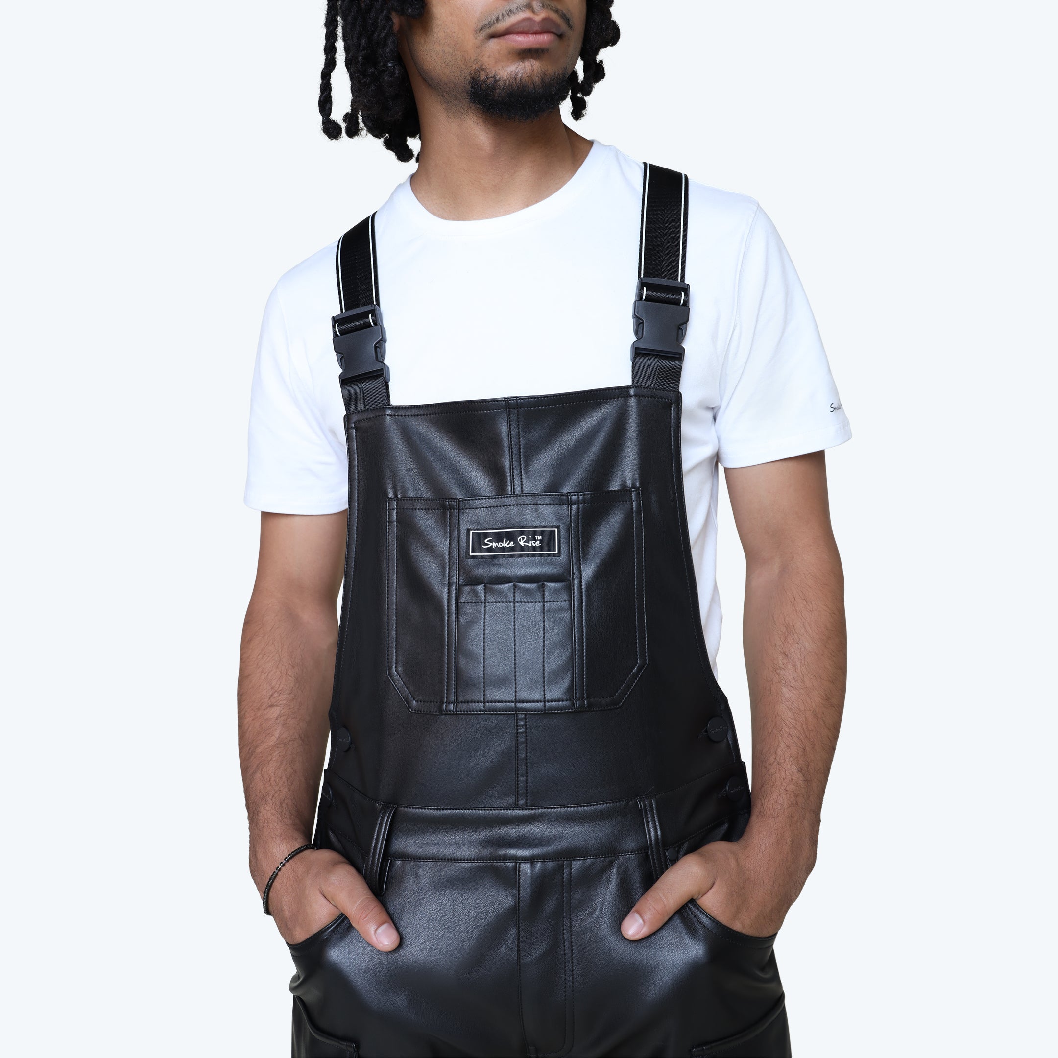 Stacked Vegan Leather Cargo Pants - Black