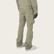 Stacked Utility Windbreaker Pants - Oil Green