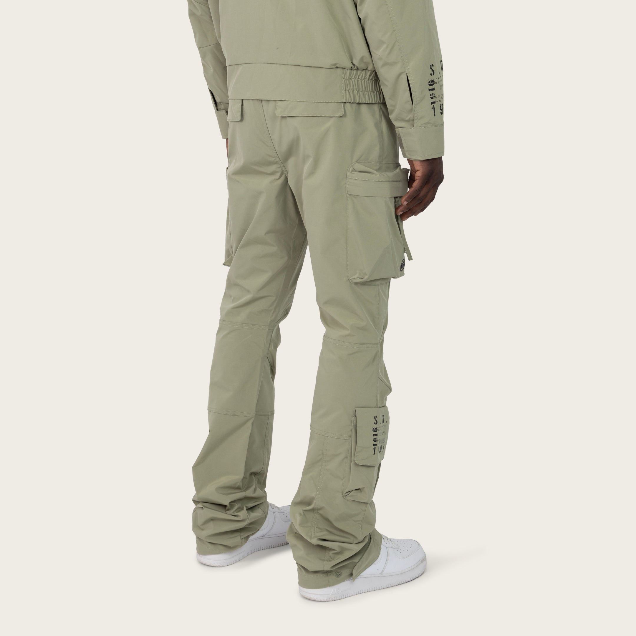 Stacked Utility Windbreaker Pants - Oil Green