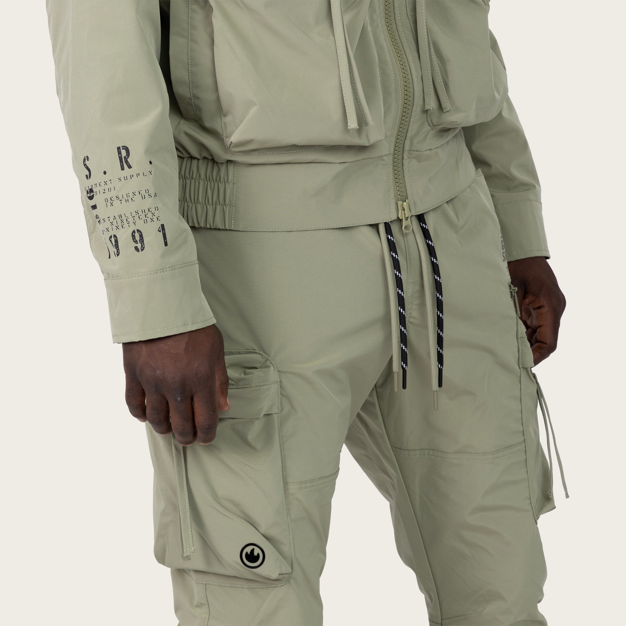 Stacked Utility Windbreaker Pants - Oil Green