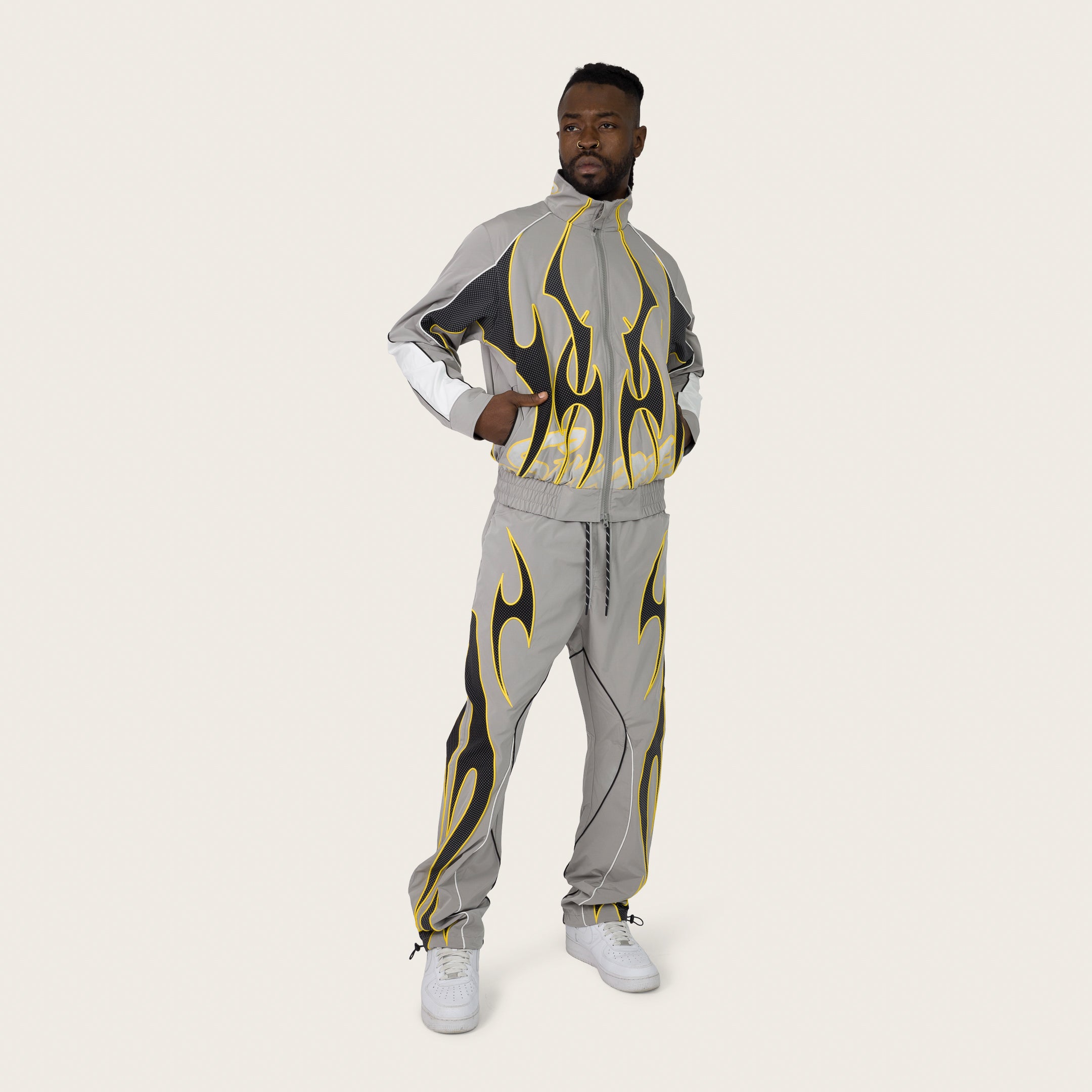 Straight Gear Shift Windbreaker Pants - Light Grey