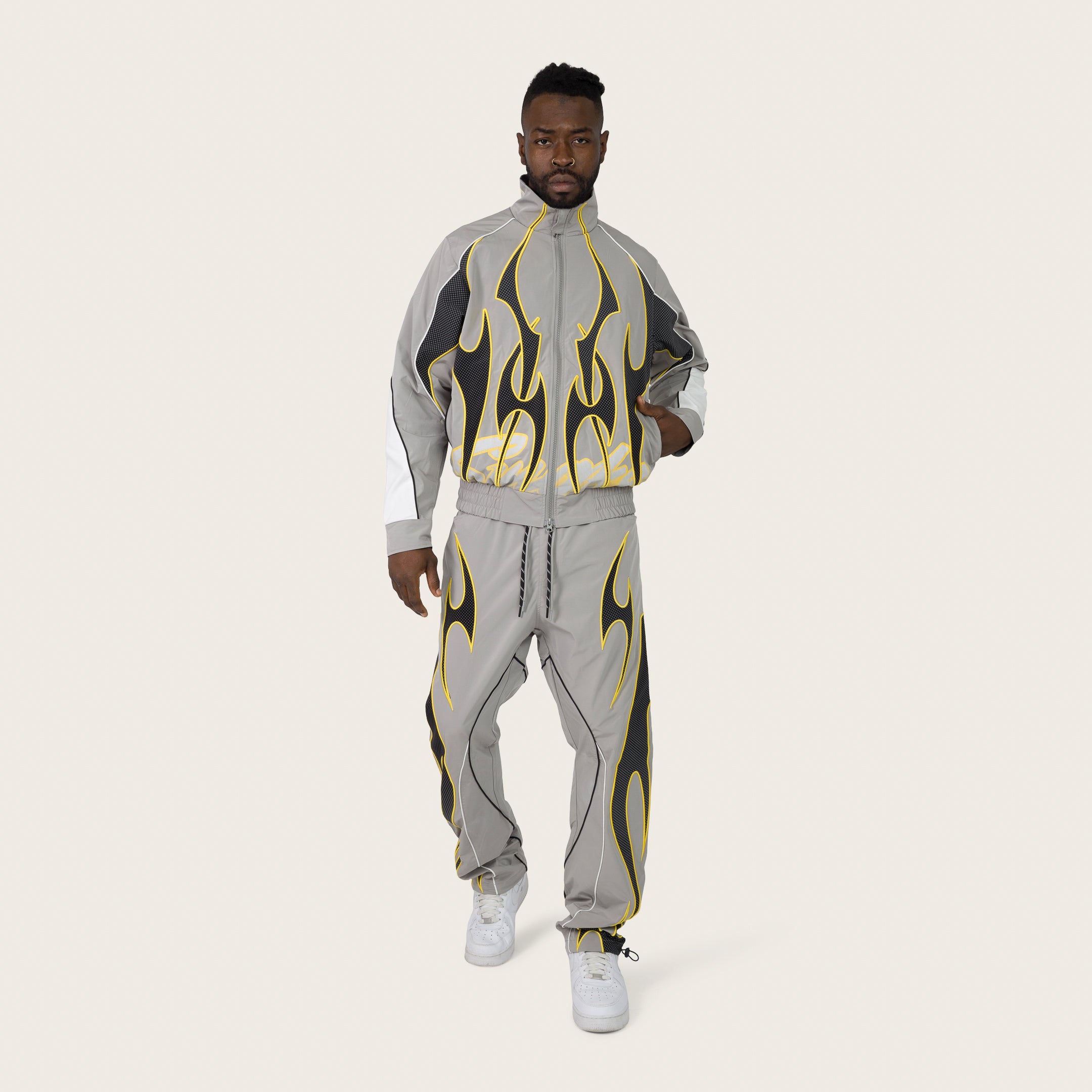 Straight Gear Shift Windbreaker Pants - Light Grey