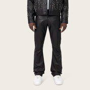 Lazy Stacked Studded Vegan Leather Pants - Black