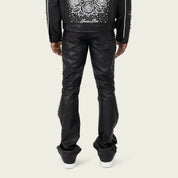 Lazy Stacked Studded Vegan Leather Pants - Black