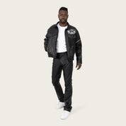 Lazy Stacked Studded Vegan Leather Pants - Black